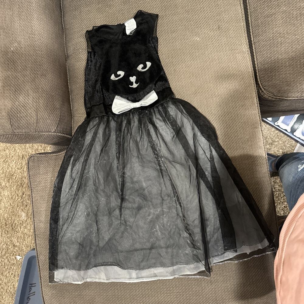 Girls Sz 10/12 Black Cat costume Halloween Dress Fur And Tulle